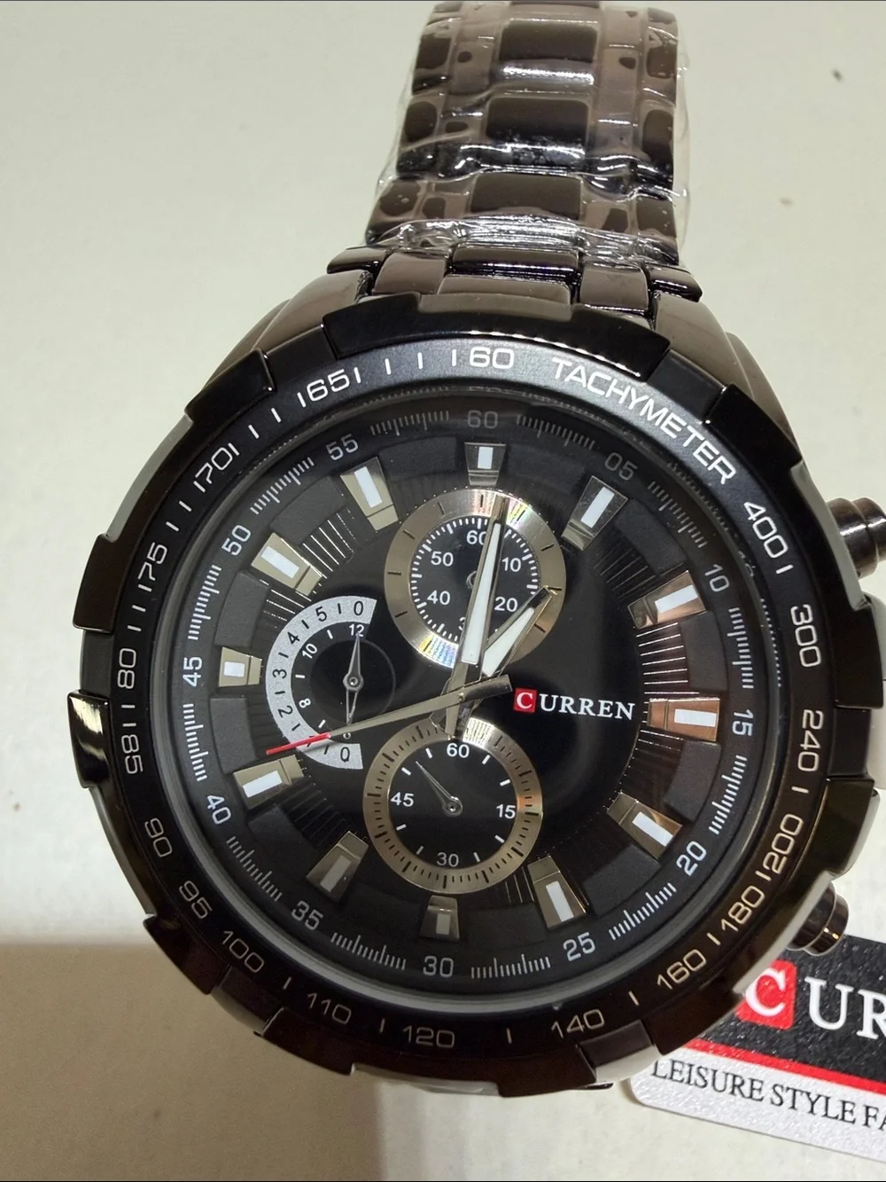 Black Men's Chronograph Stainless Steel Watch